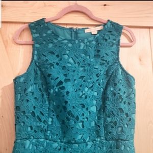 Anthro Teal Lasercut Floral Shift Dress